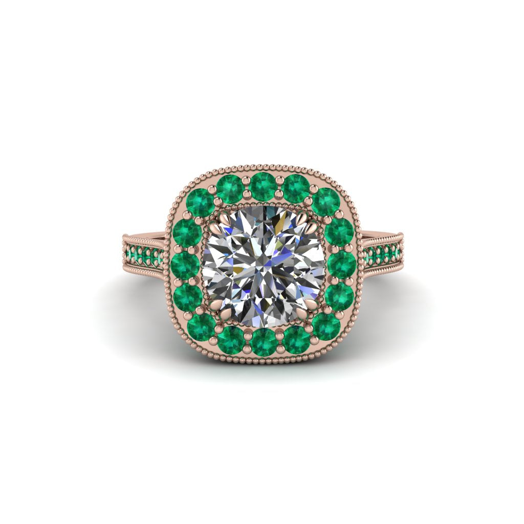 Milgrain Halo Round Diamond Engagement Ring - Odette No. 17