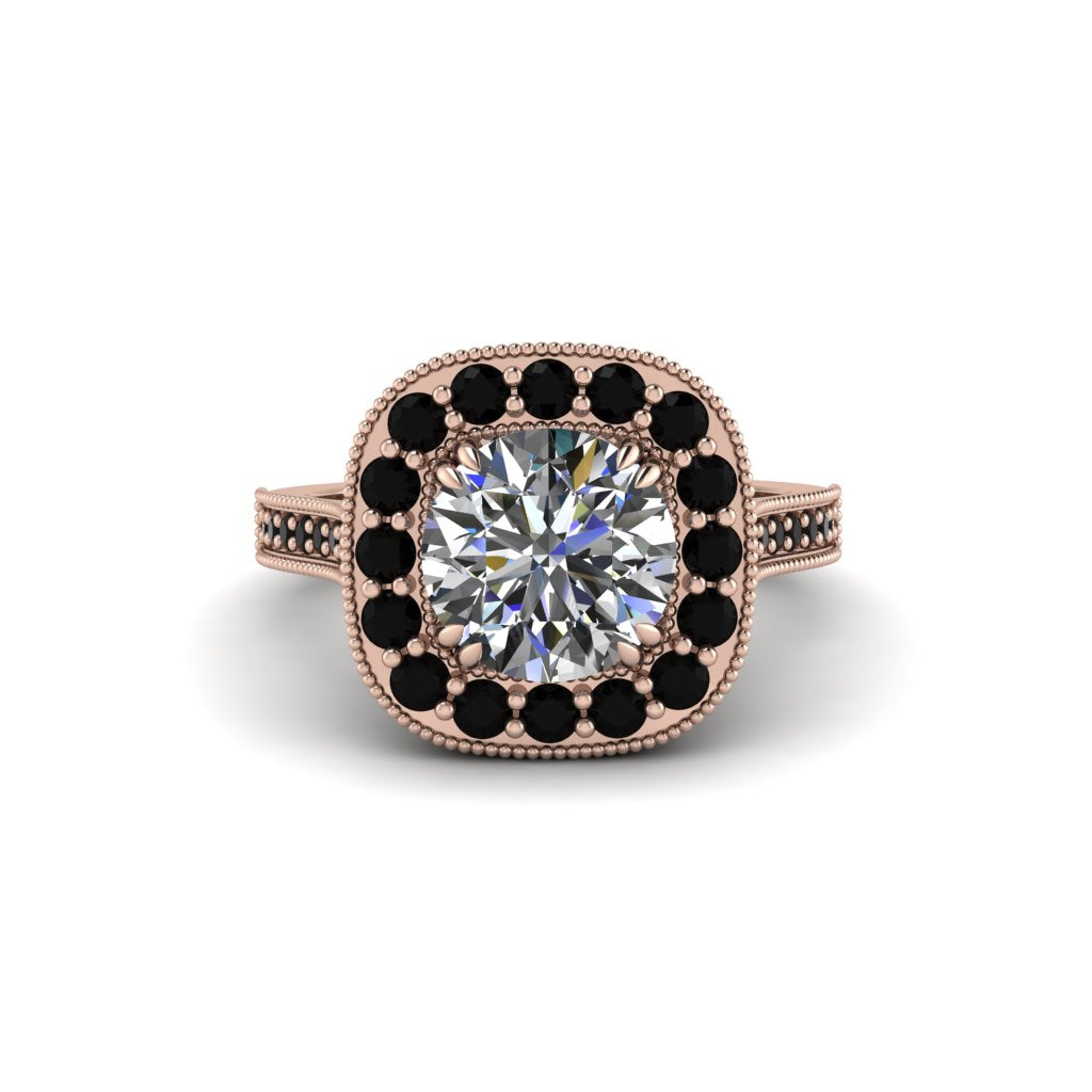 Milgrain Halo Round Diamond Engagement Ring - Odette No. 32