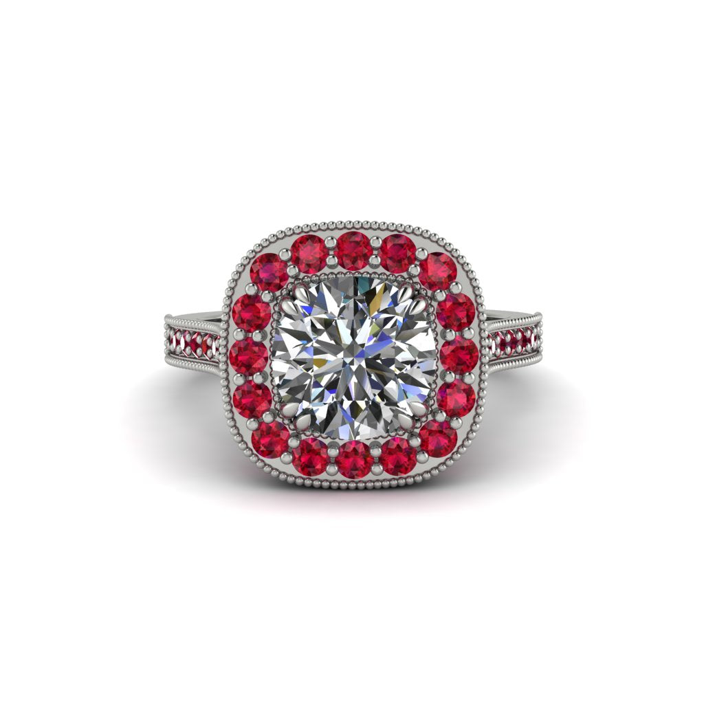 Milgrain Halo Round Diamond Engagement Ring - Odette No. 48