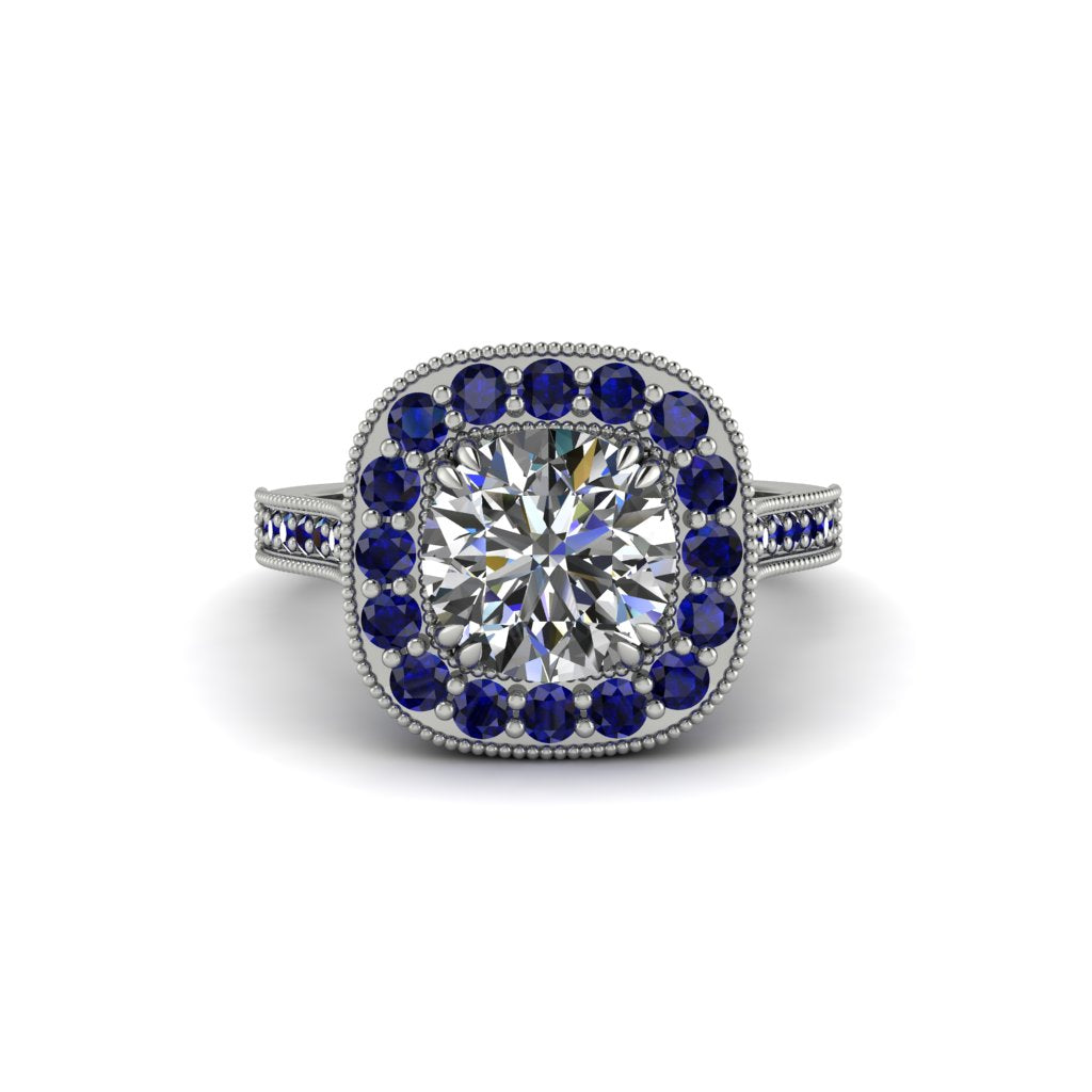 Milgrain Halo Round Diamond Engagement Ring - Odette No. 63