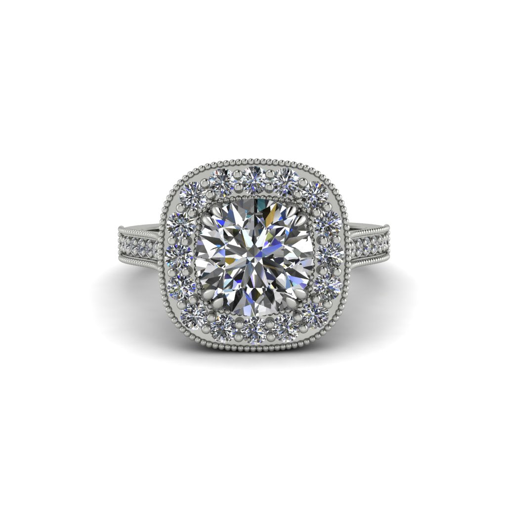 Milgrain Halo Round Diamond Engagement Ring - Odette No. 3
