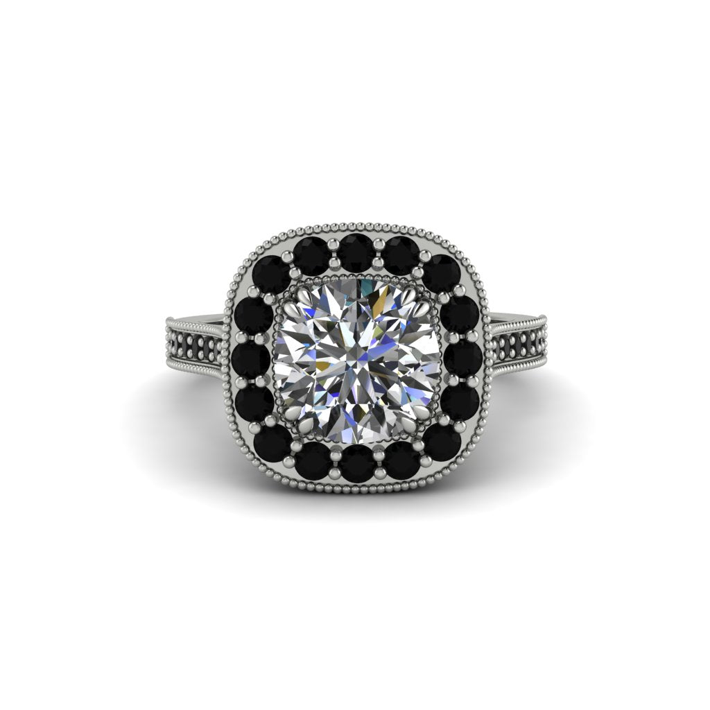 Milgrain Halo Round Diamond Engagement Ring - Odette No. 33