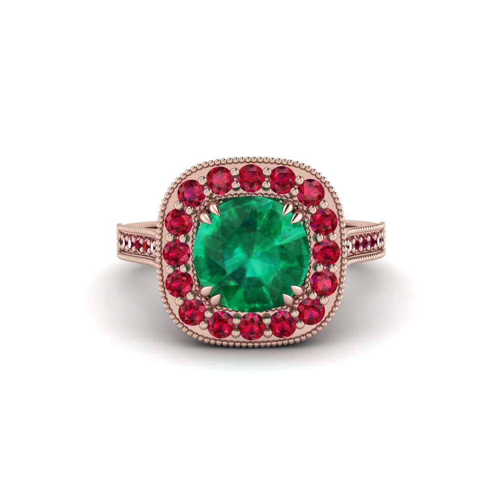 Milgrain Halo Round Emerald Engagement Ring - Odette No. 50