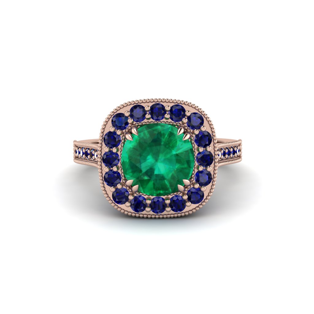 Milgrain Halo Round Emerald Engagement Ring - Odette No. 65