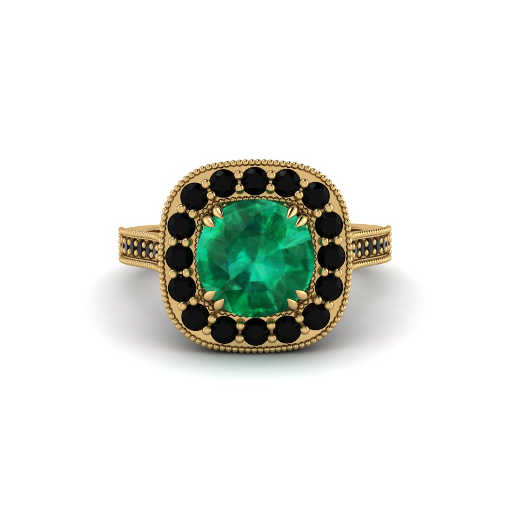Milgrain Halo Round Emerald Engagement Ring - Odette No. 34