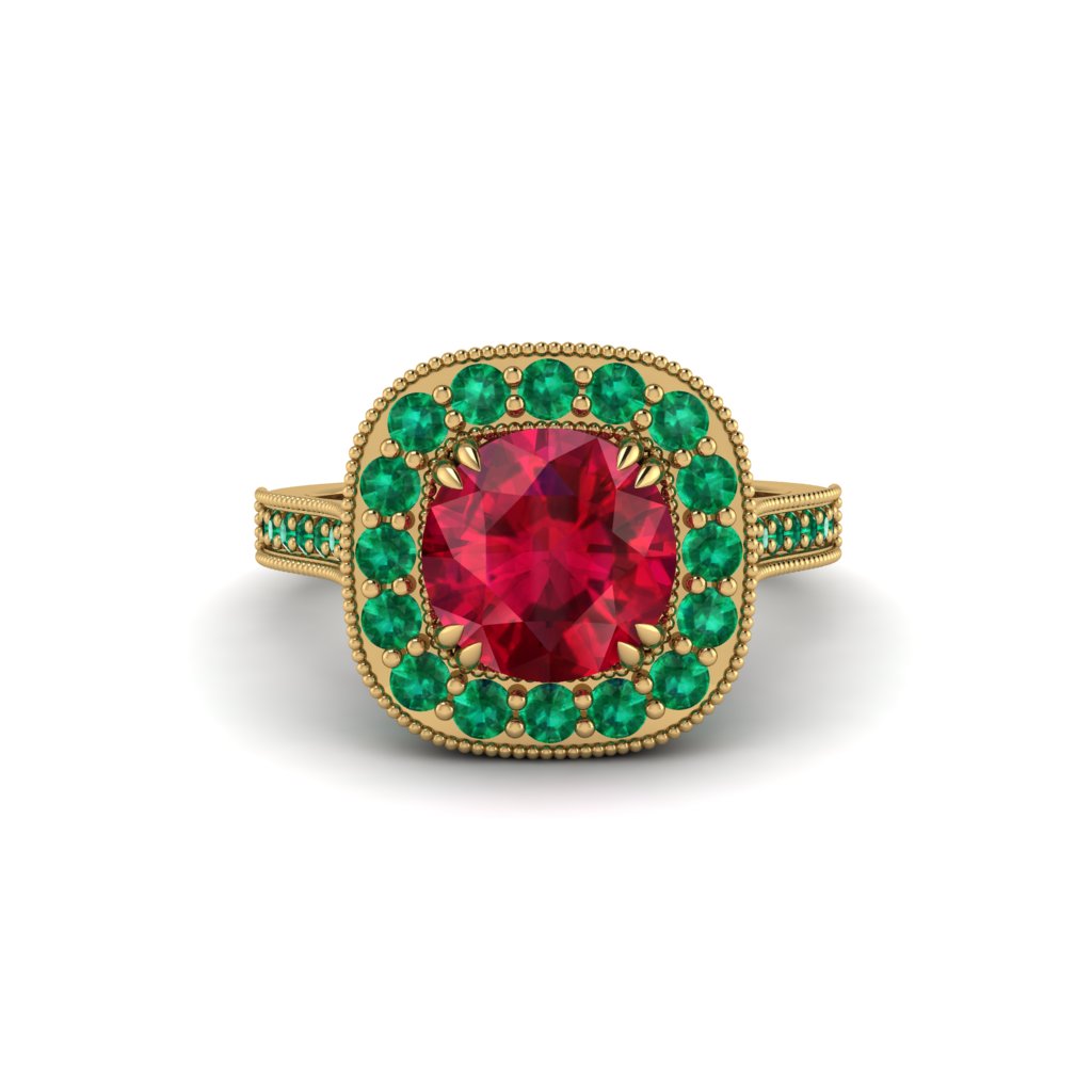 Milgrain Halo Round Ruby Engagement Ring - Odette No. 25