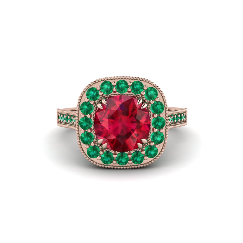 Milgrain Halo Round Ruby Engagement Ring - Odette No. 26