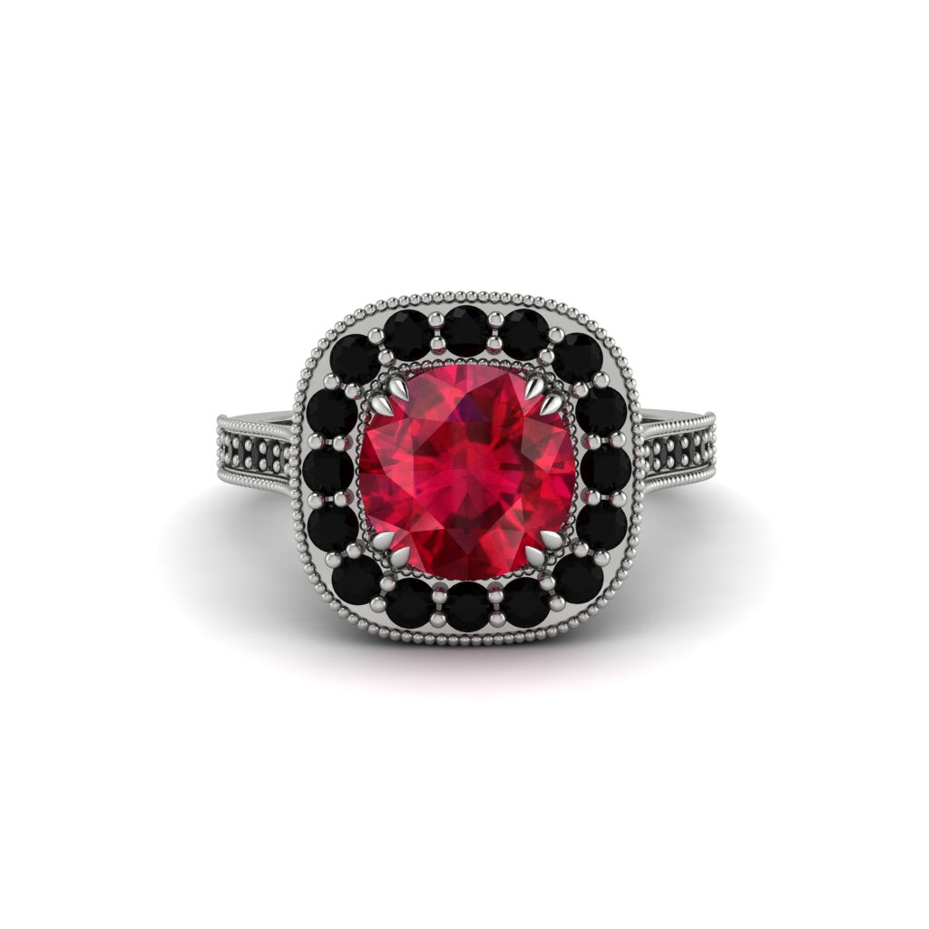 Milgrain Halo Round Ruby Engagement Ring - Odette No. 42