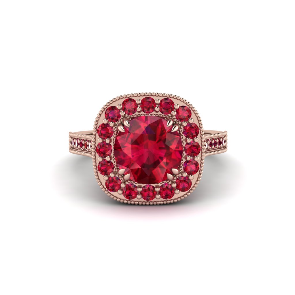 Milgrain Halo Round Ruby Engagement Ring - Odette No. 56
