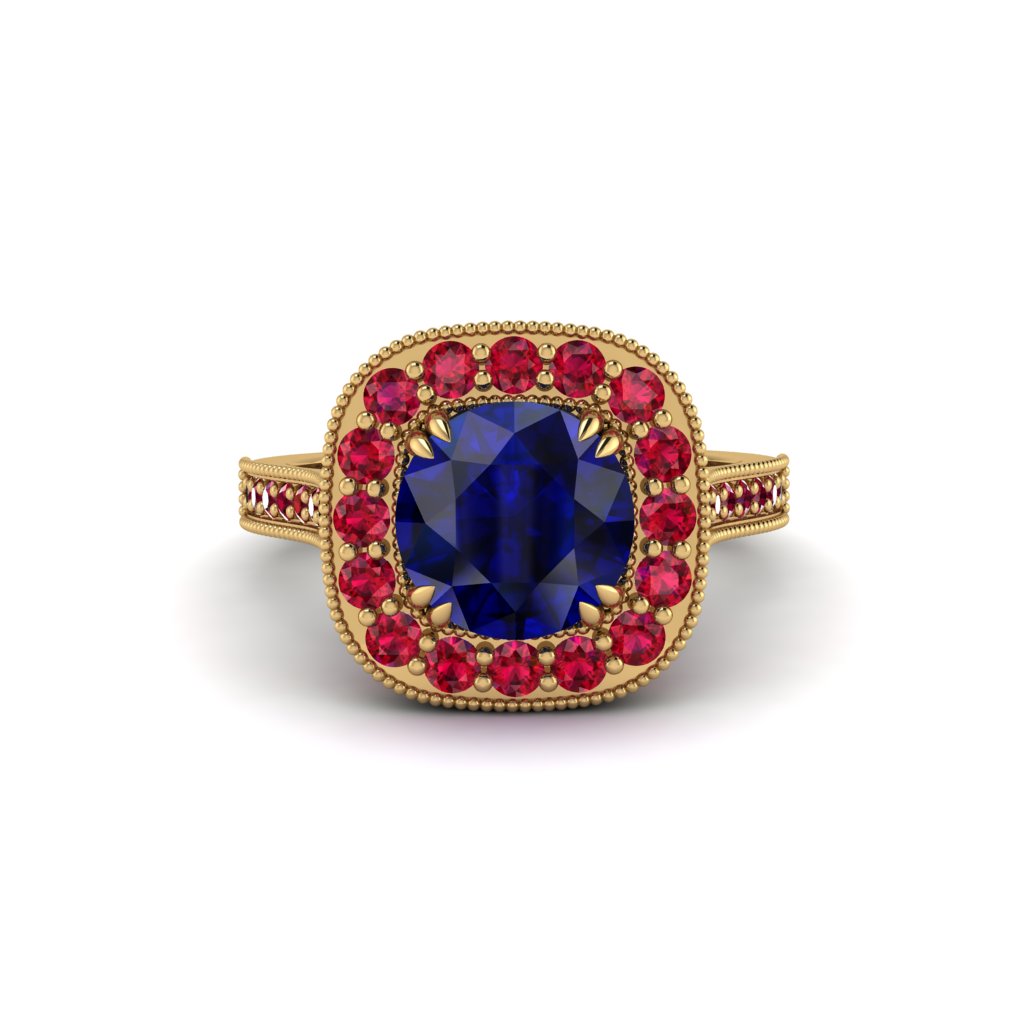 Milgrain Halo Round Sapphire Engagement Ring - Odette No. 58