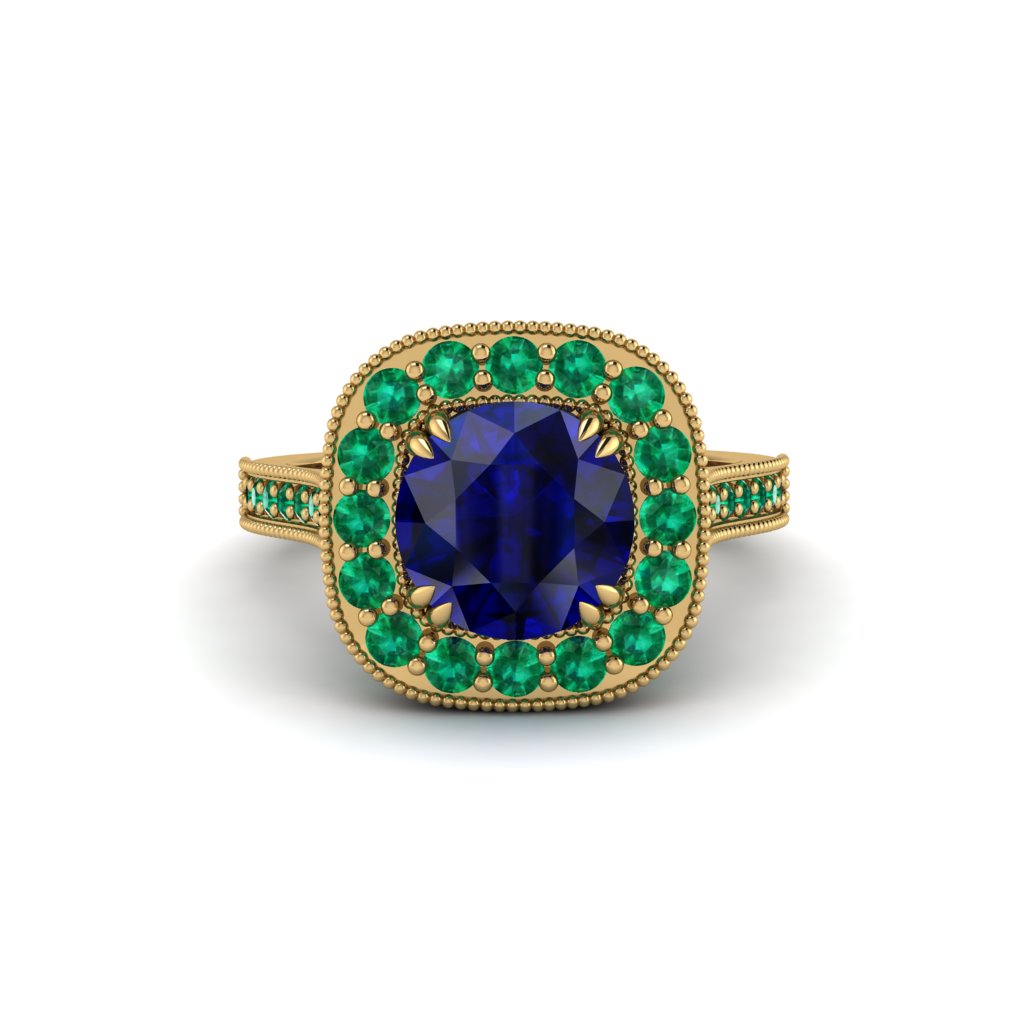Milgrain Halo Round Sapphire Engagement Ring - Odette No. 28