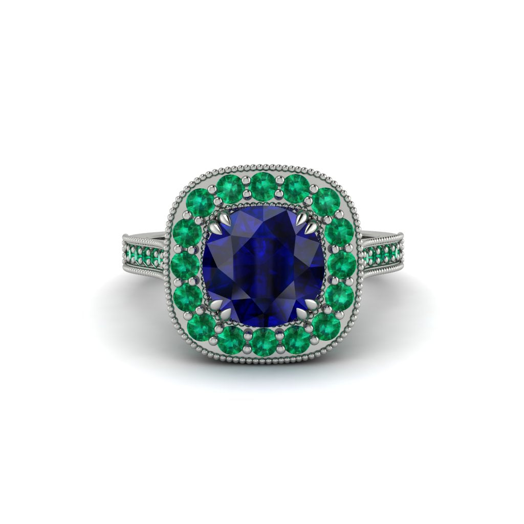 Milgrain Halo Round Sapphire Engagement Ring - Odette No. 30