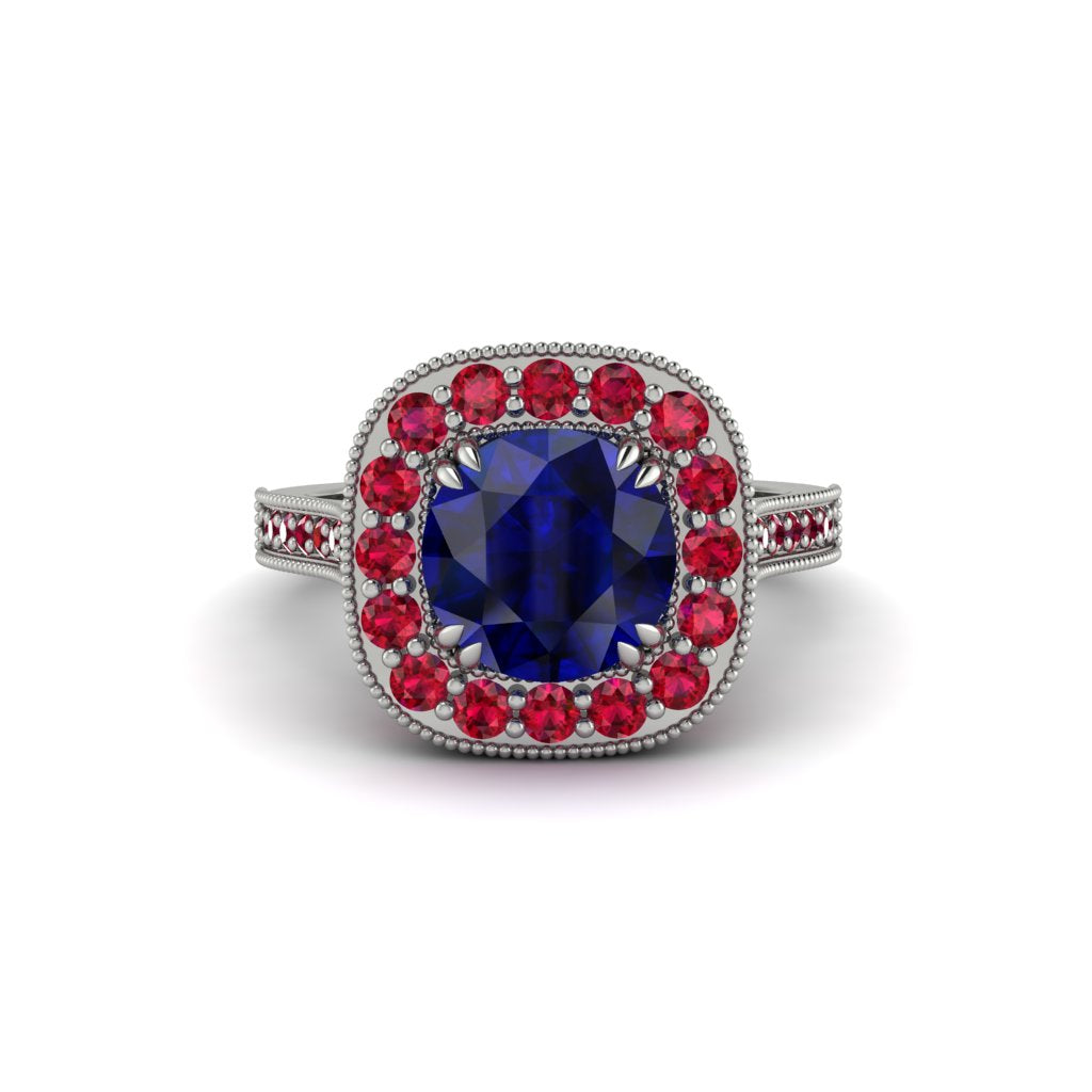 Milgrain Halo Round Sapphire Engagement Ring - Odette No. 60