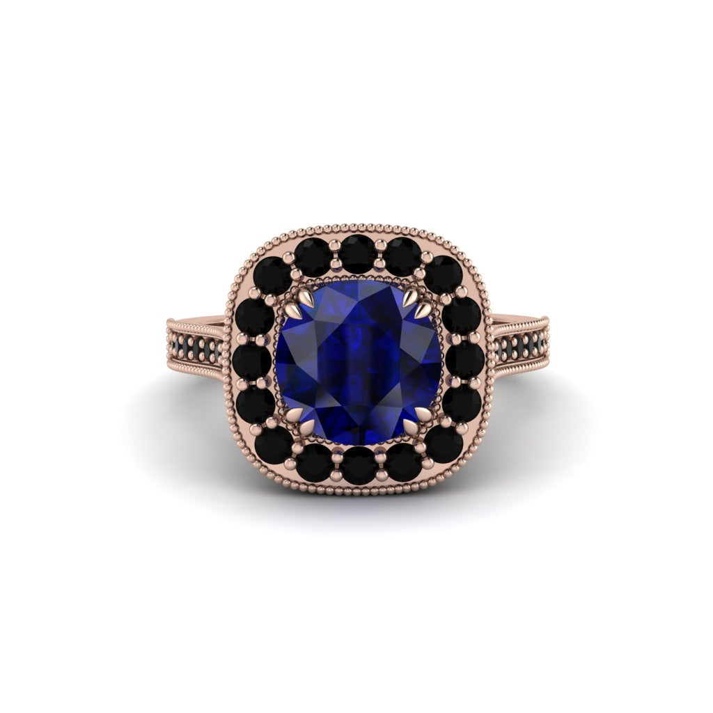 Milgrain Halo Round Sapphire Engagement Ring - Odette No. 44