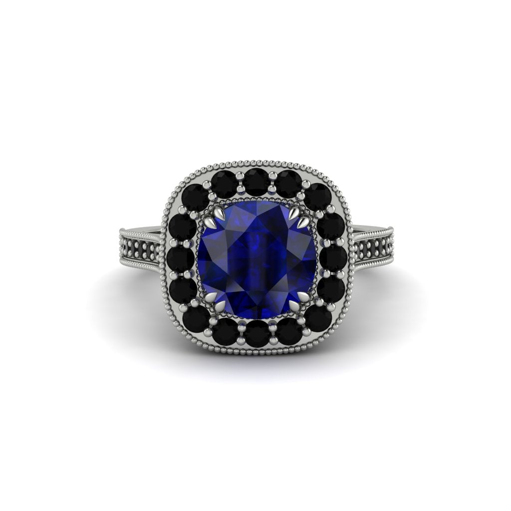 Milgrain Halo Round Sapphire Engagement Ring - Odette No. 45