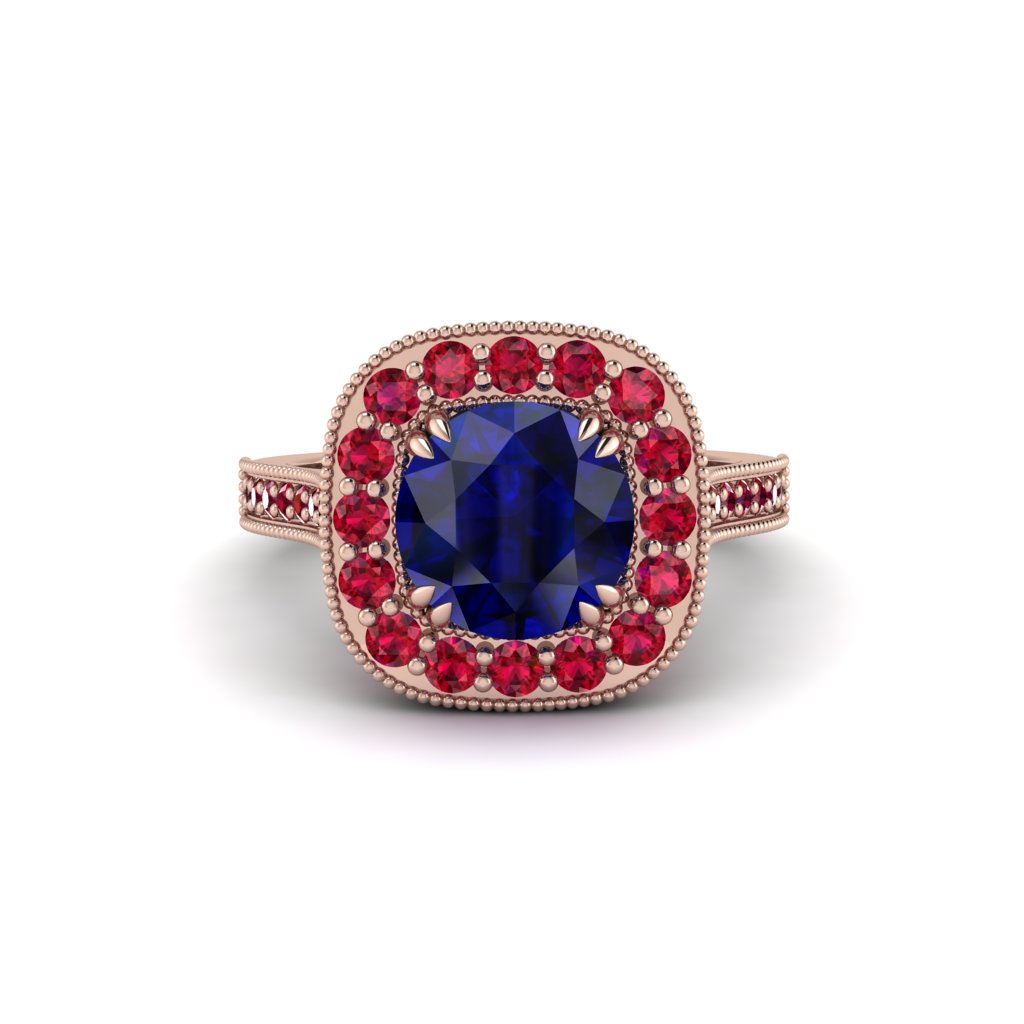 Milgrain Halo Round Sapphire Engagement Ring - Odette No. 59