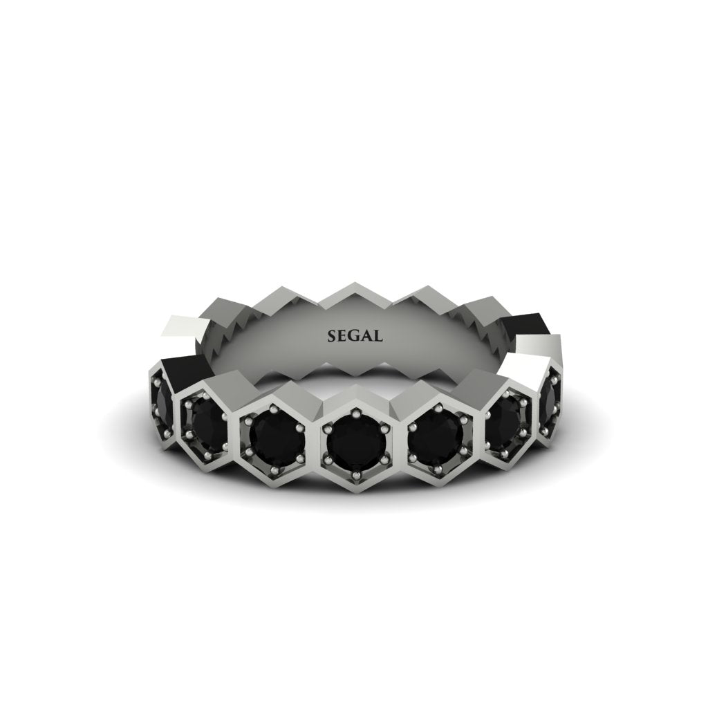 Black Diamond Modern Hexagon Wedding Band  - Bianca No. 9