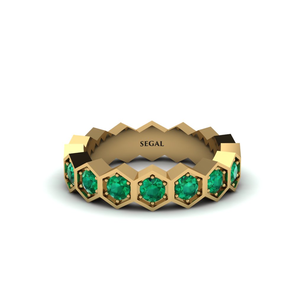 Emerald Modern Hexagon Wedding Band  - Bianca No. 4
