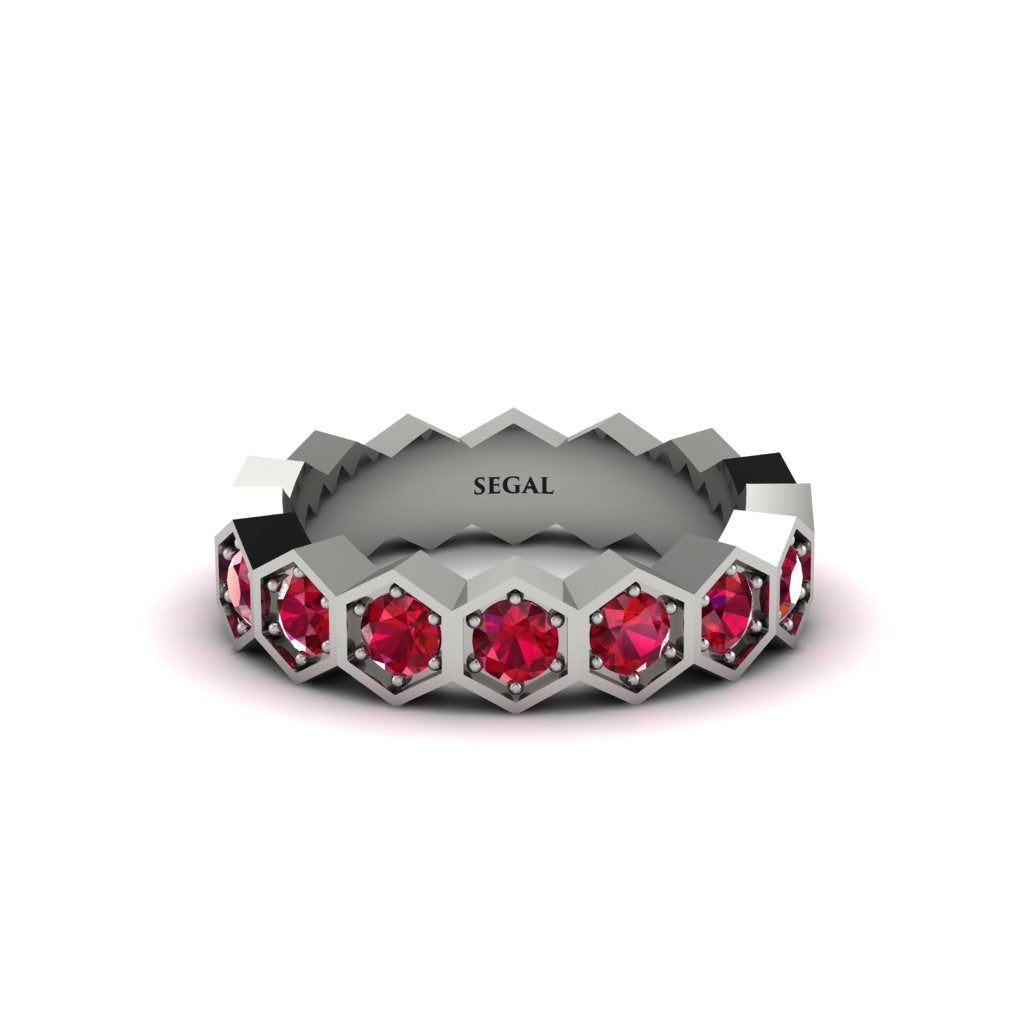 Ruby Modern Hexagon Wedding Band  - Bianca No. 12