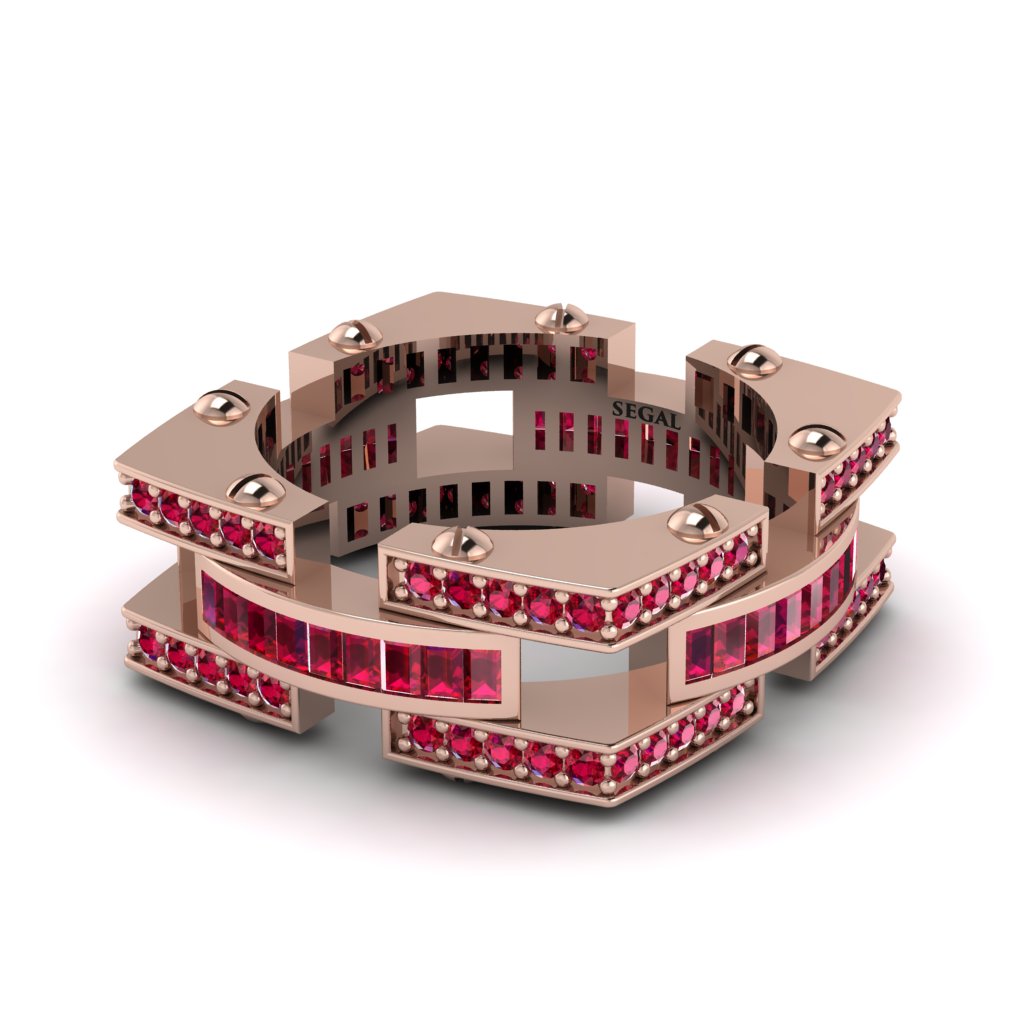 Ruby Monarch Baguette Gold Men's Ring - Micah No. 11