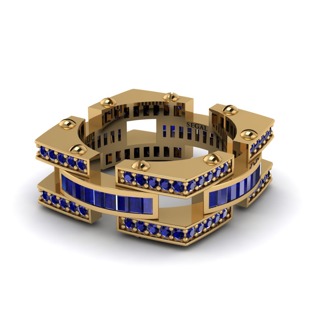 Sapphire Monarch Baguette Gold Men's Ring - Micah No. 13