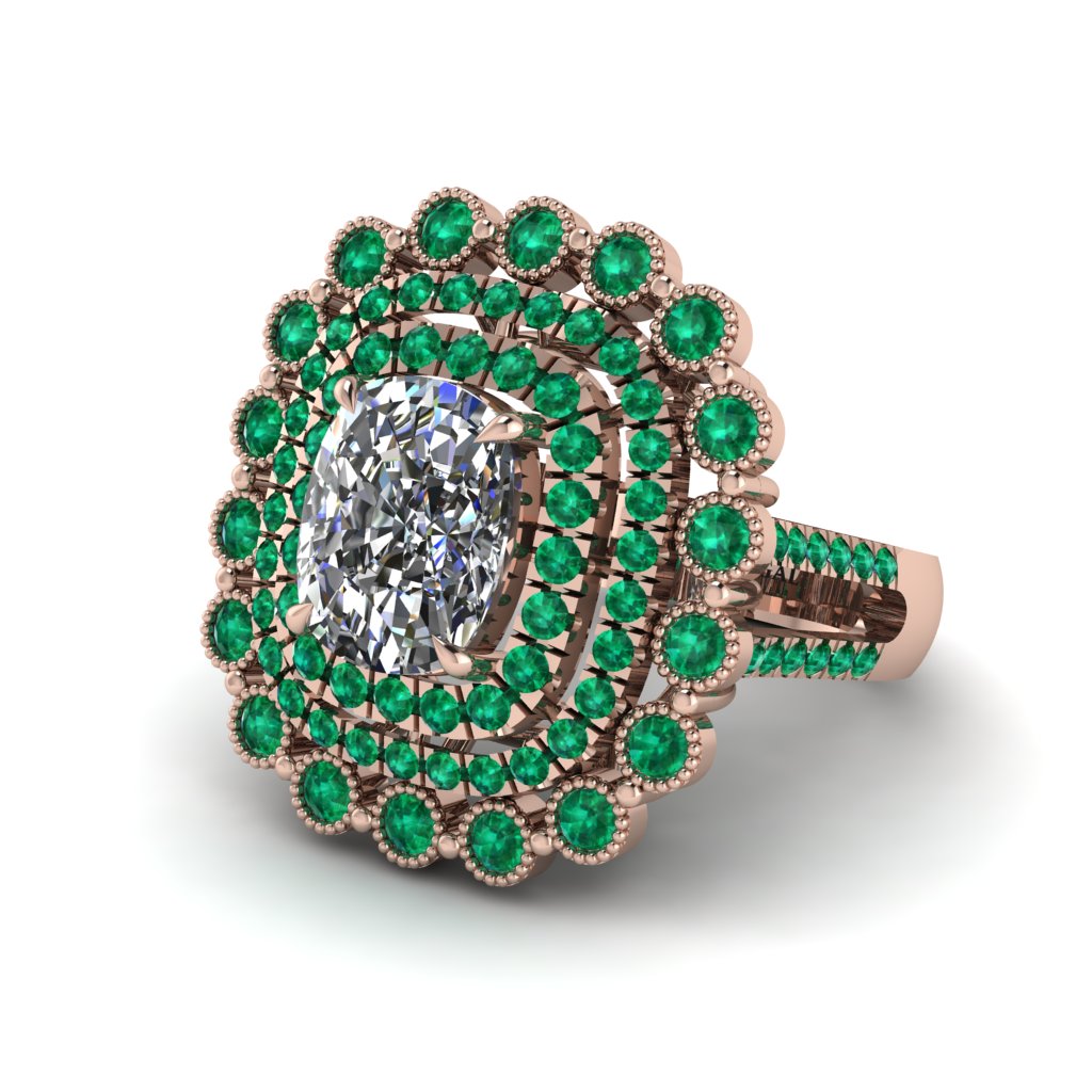Emerald Multi Halo Oval Engagement Ring - Caitlin No. 17