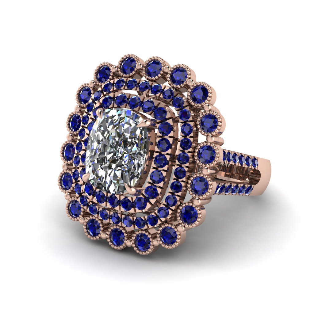 Sapphire Multi Halo Oval Engagement Ring - Caitlin No. 62