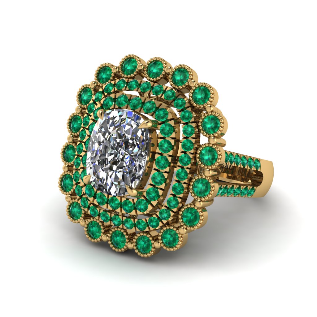 Emerald Multi Halo Oval Engagement Ring - Caitlin No. 16