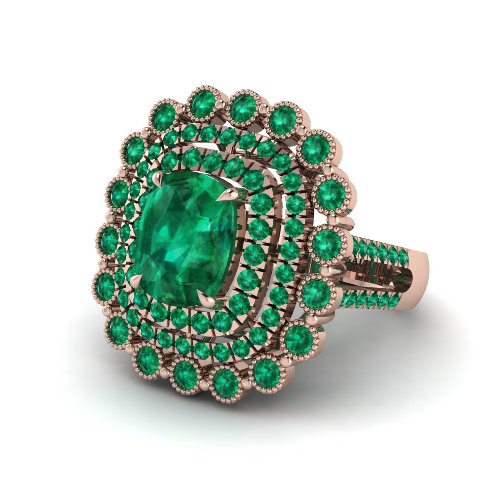 Emerald Multi Halo Oval Engagement Ring - Caitlin No. 20