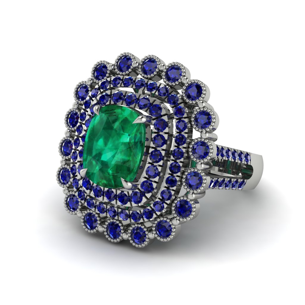 Sapphire Multi Halo Oval Engagement Ring - Caitlin No. 66