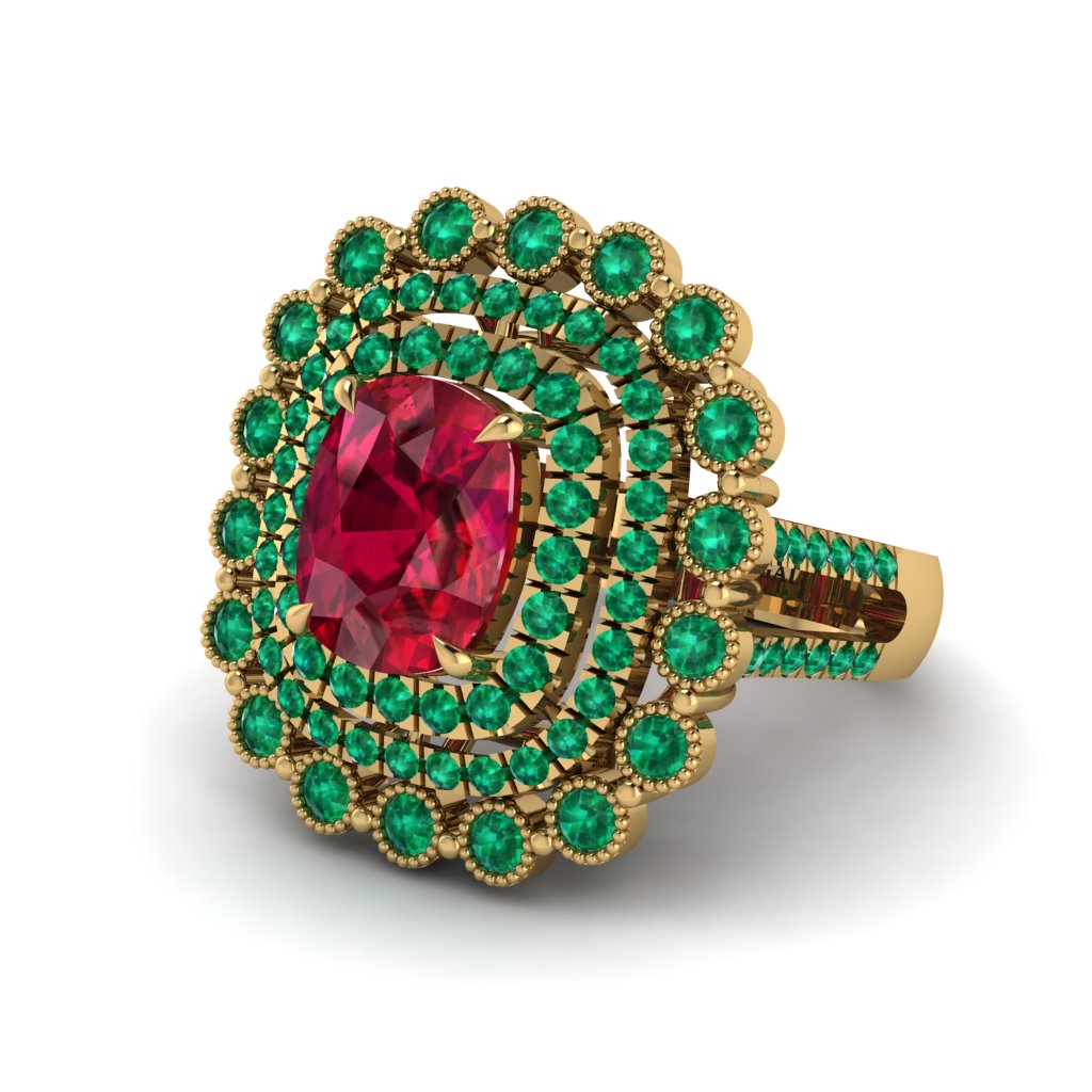 Emerald Multi Halo Oval Engagement Ring - Caitlin No. 25
