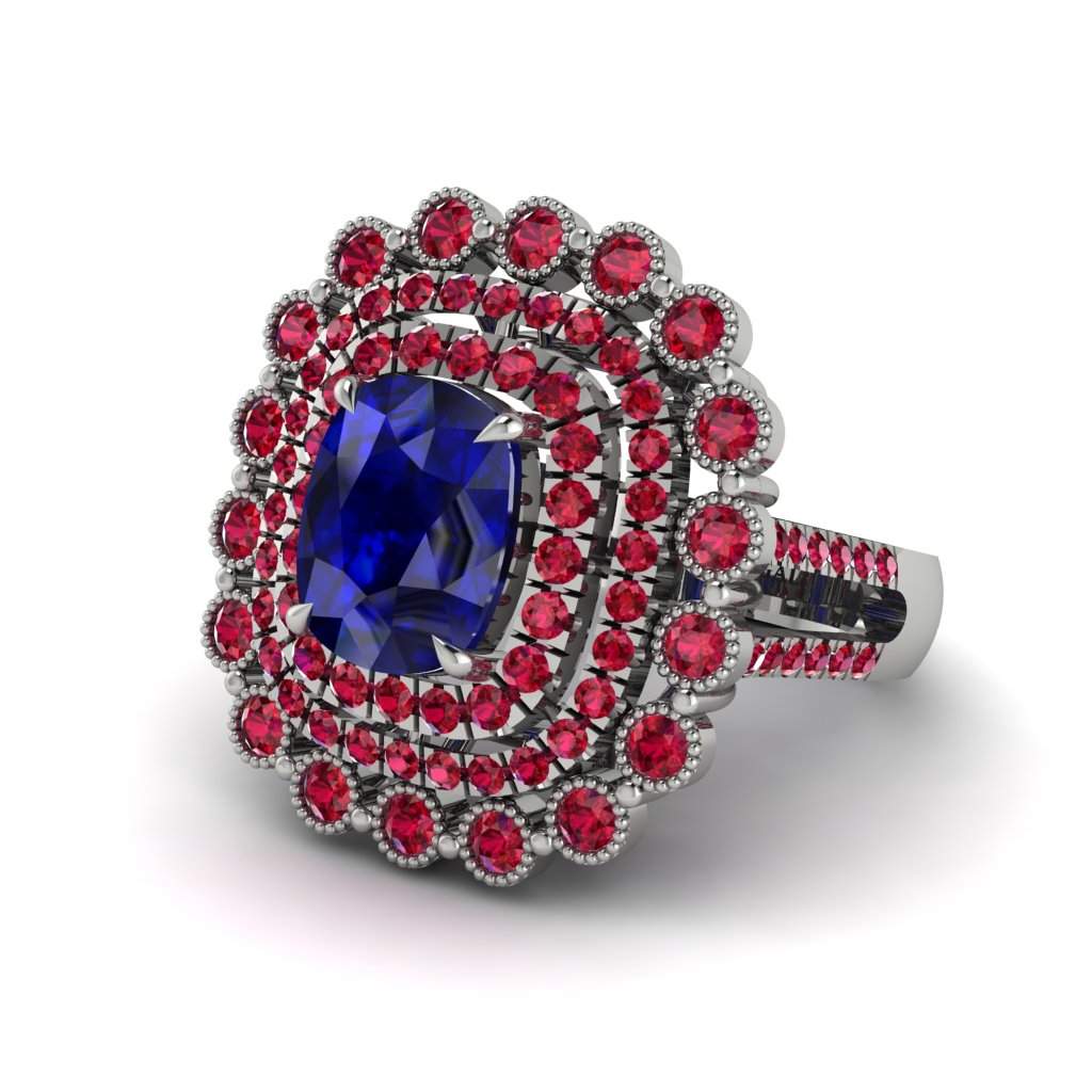Ruby Multi Halo Oval Engagement Ring - Caitlin No. 60