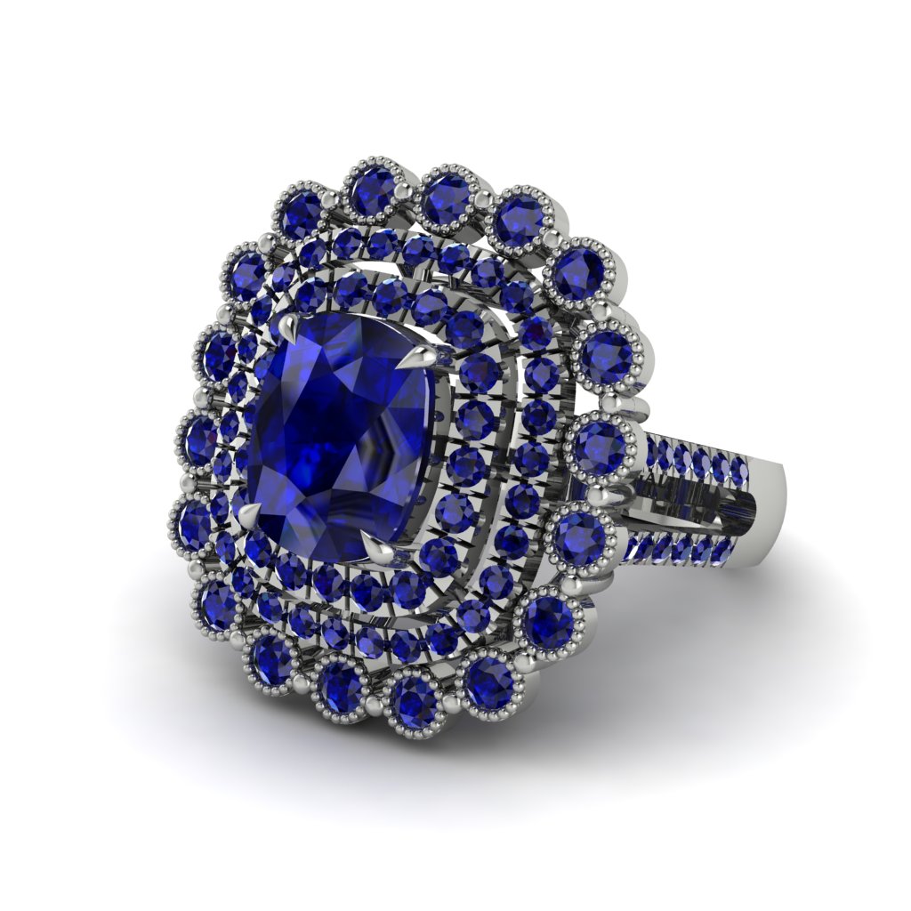 Sapphire Multi Halo Oval Engagement Ring - Caitlin No. 75