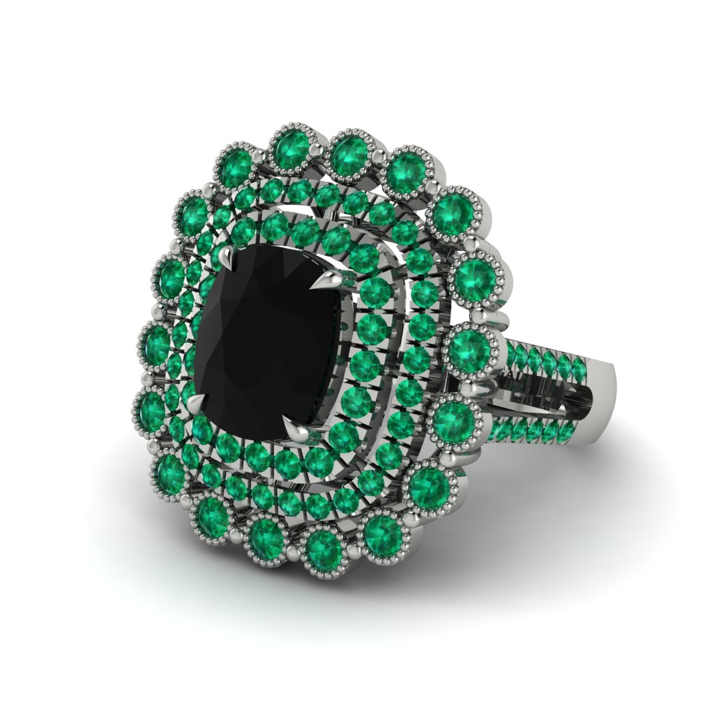 Emerald Multi Halo Oval Engagement Ring - Caitlin No. 24