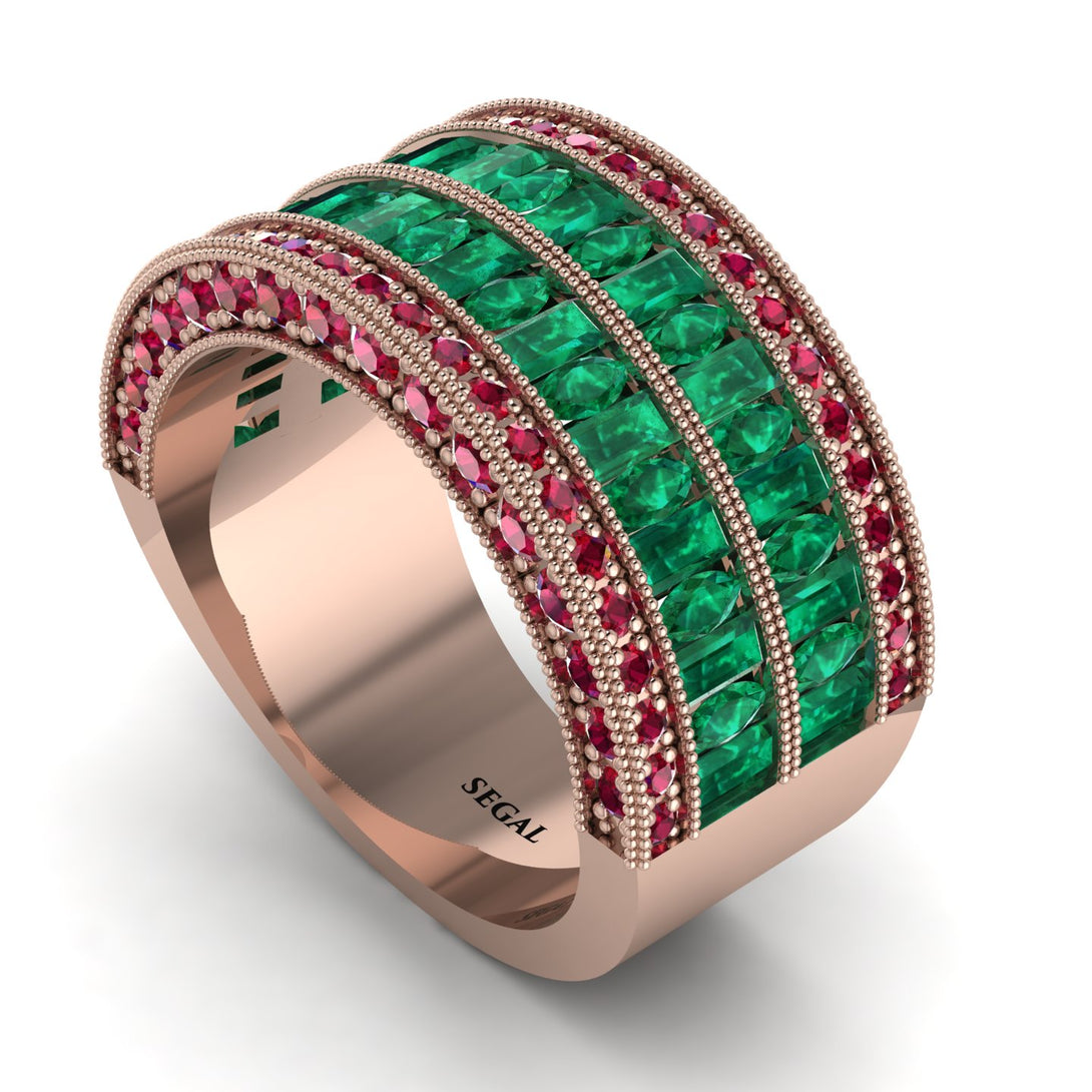Emerald Multi-Row Halo Wedding Band - Blake No. 50