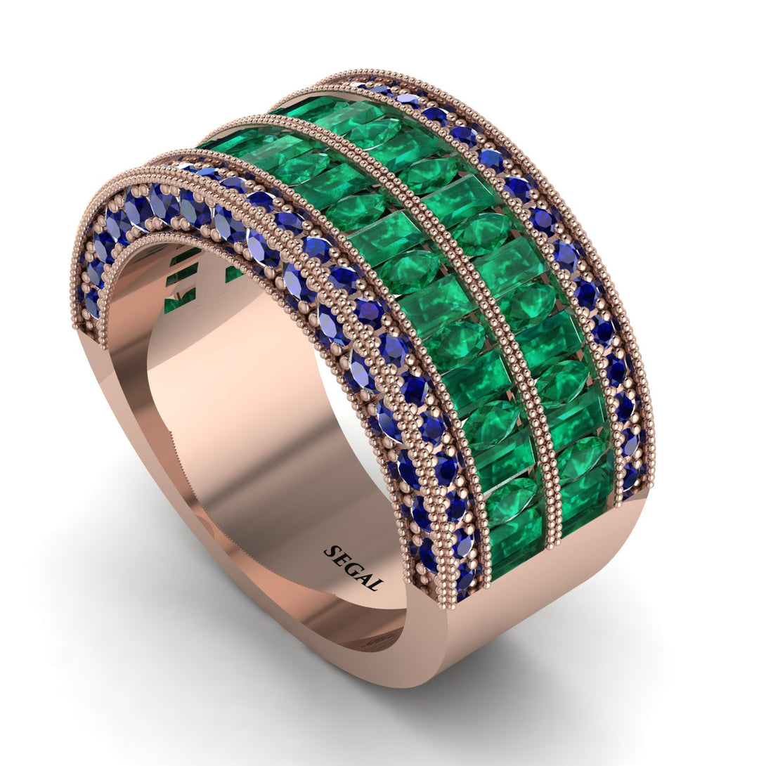 Emerald Multi-Row Halo Wedding Band - Blake No. 65