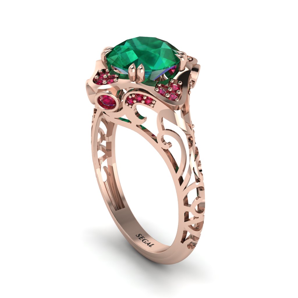 Emerald Ornate Filigree Engagement Ring - Evie No. 50