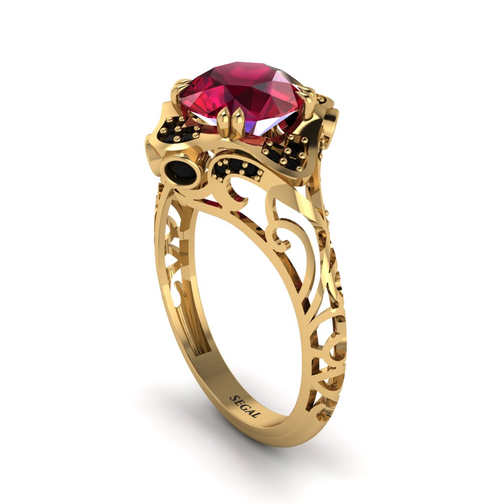 Ruby Ornate Filigree Engagement Ring - Evie No. 40