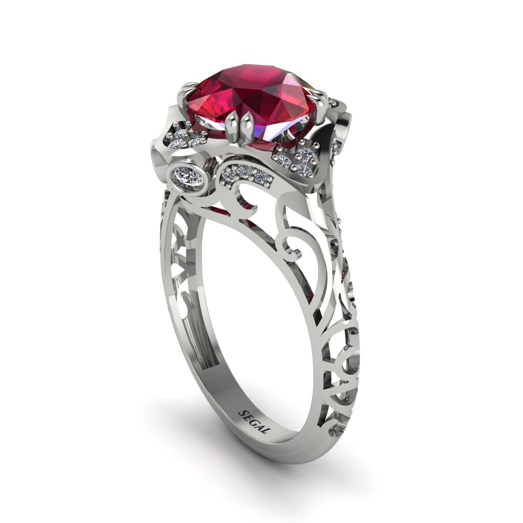 Ruby Ornate Filigree Engagement Ring - Evie No. 12