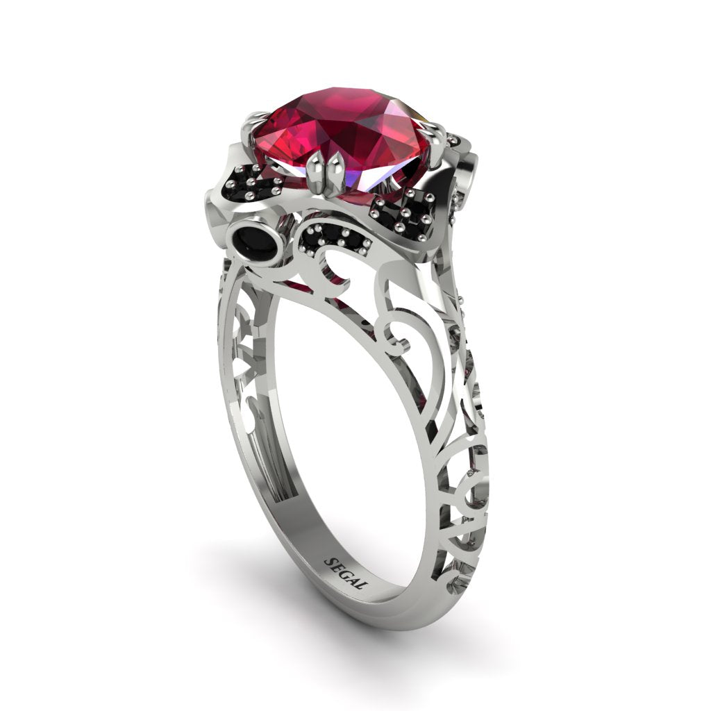 Ruby Ornate Filigree Engagement Ring - Evie No. 42