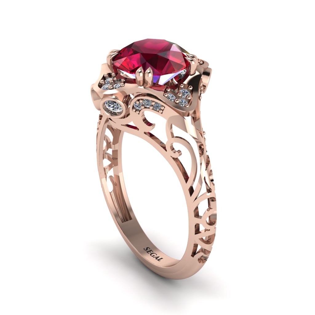 Ruby Ornate Filigree Engagement Ring - Evie No. 11