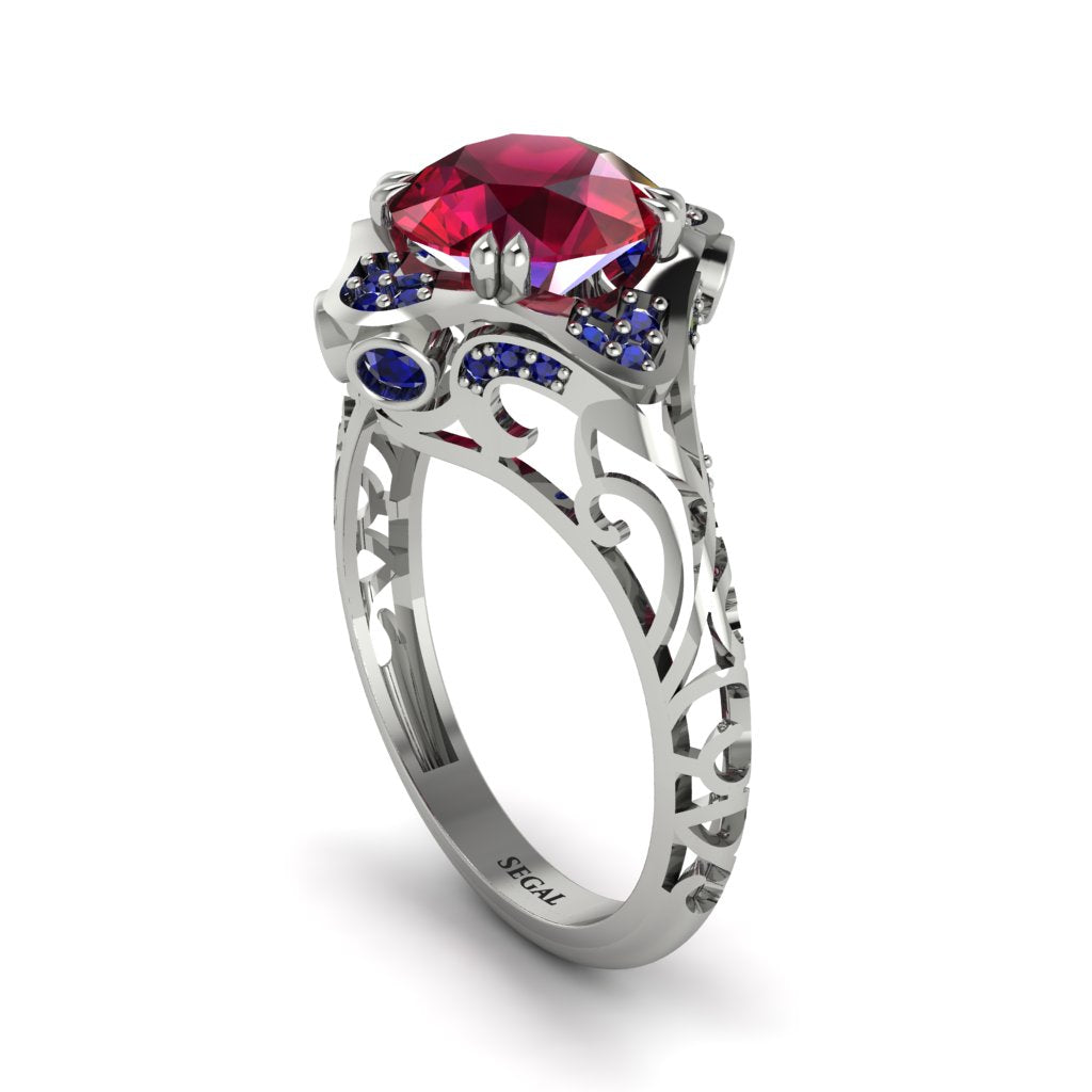 Ruby Ornate Filigree Engagement Ring - Evie No. 72