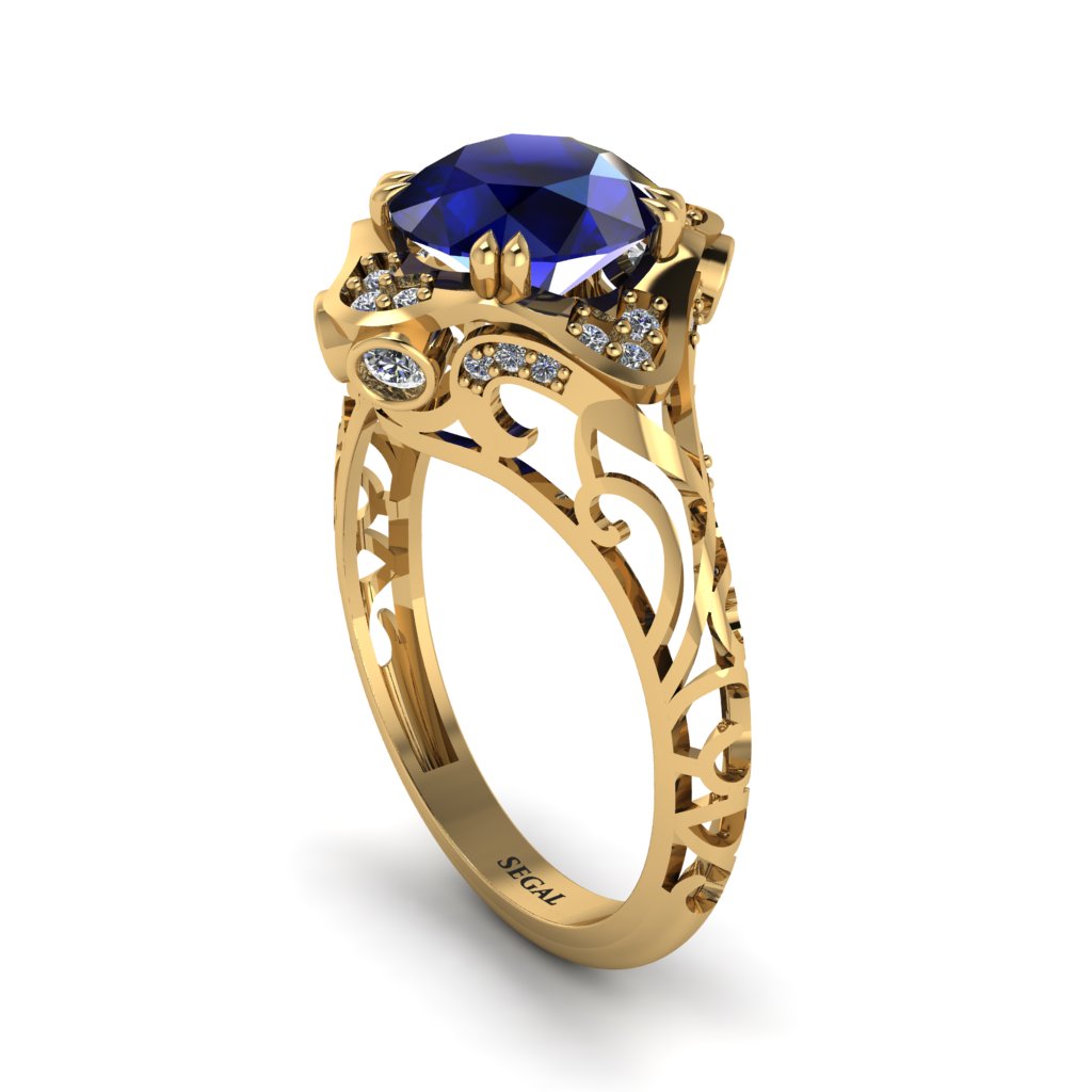 Sapphire Ornate Filigree Engagement Ring - Evie No. 13