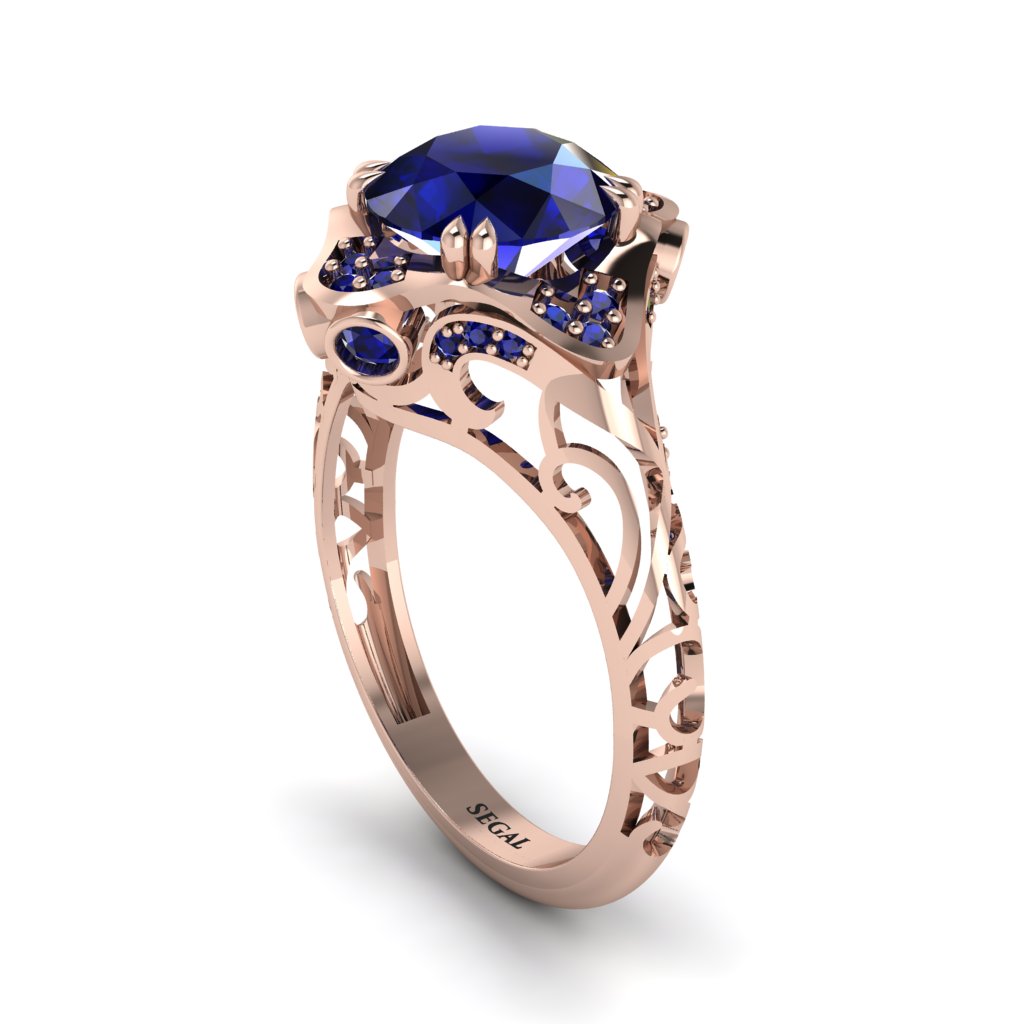 Sapphire Ornate Filigree Engagement Ring - Evie No. 74