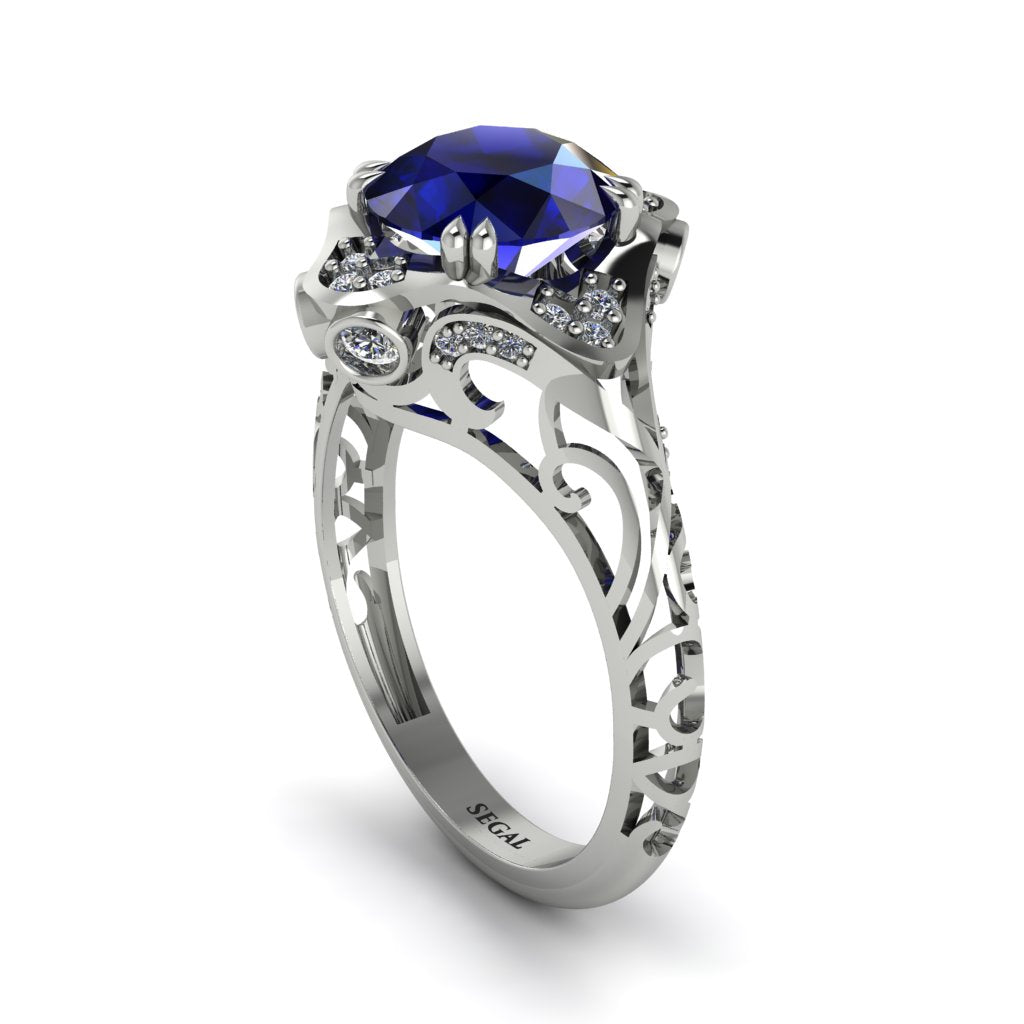 Sapphire Ornate Filigree Engagement Ring - Evie No. 15