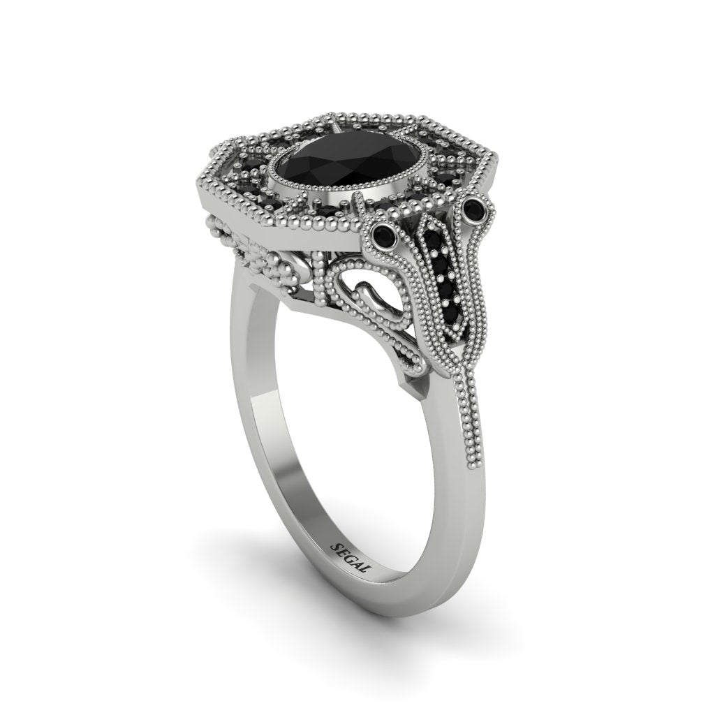 Black Diamond Oval Cut Art Deco Engagement Ring - Tabitha No. 39