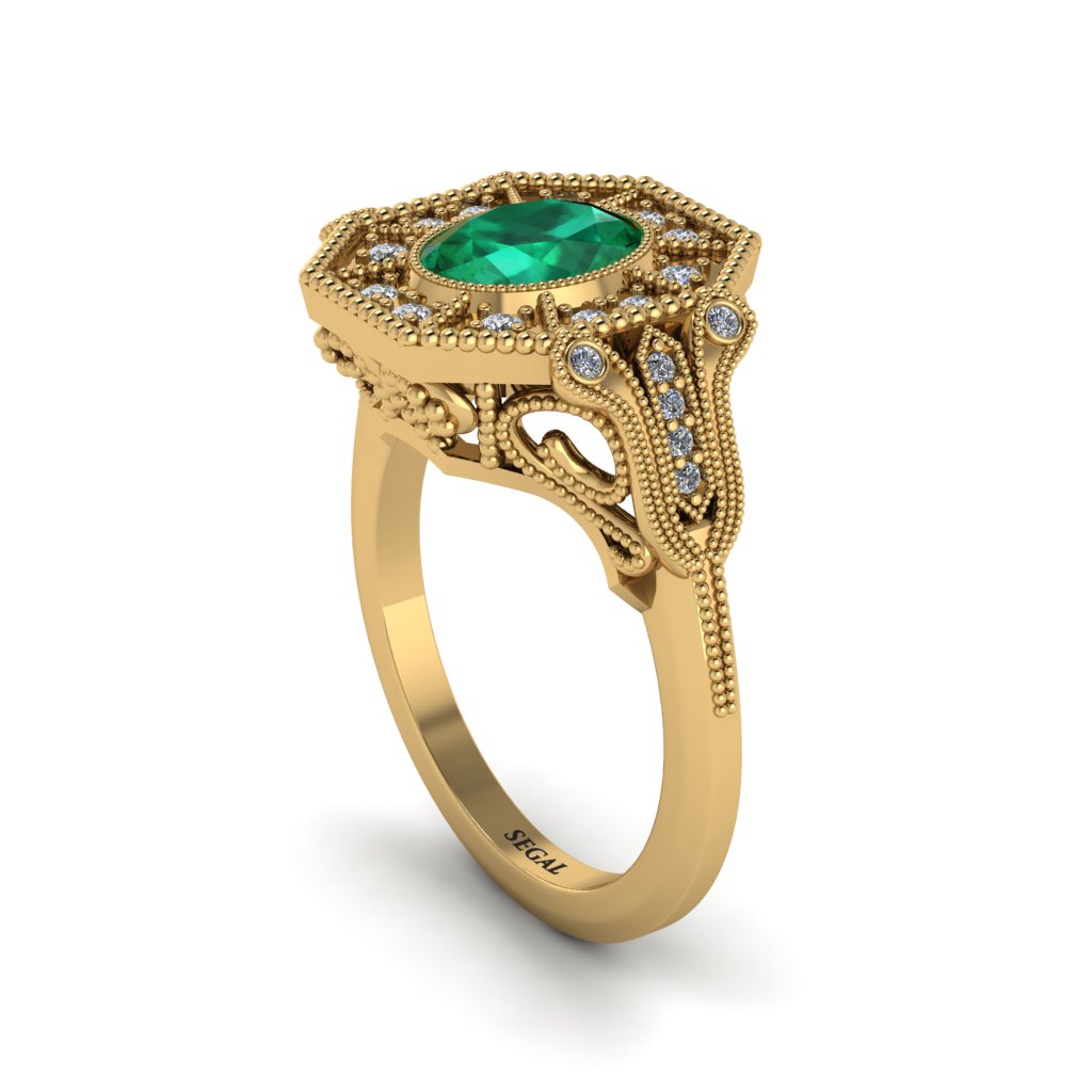 Emerald Oval Cut Art Deco Engagement Ring - Tabitha No. 4