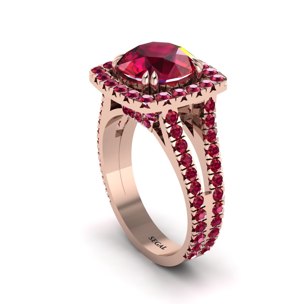 Ruby Pave Split Shank Engagement Ring - Averie No. 56