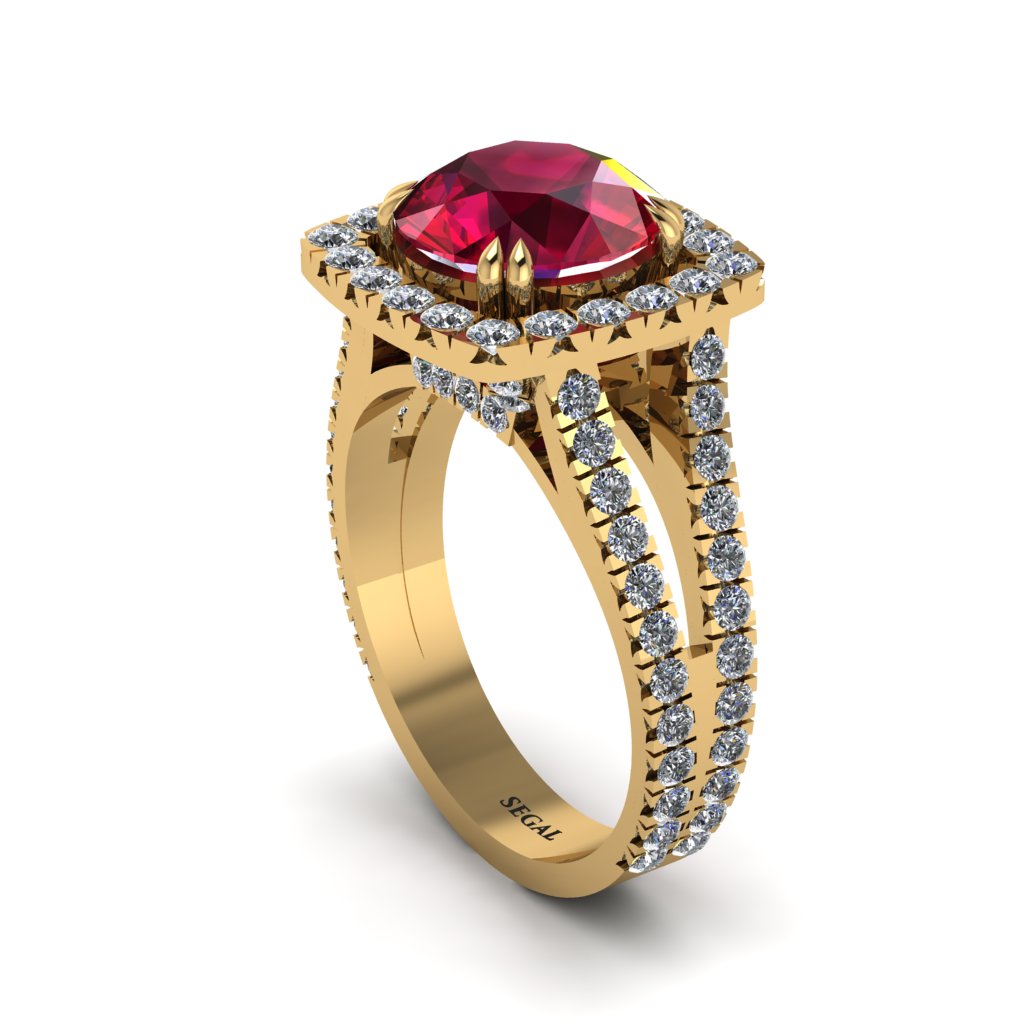 Ruby Pave Split Shank Engagement Ring - Averie No. 10