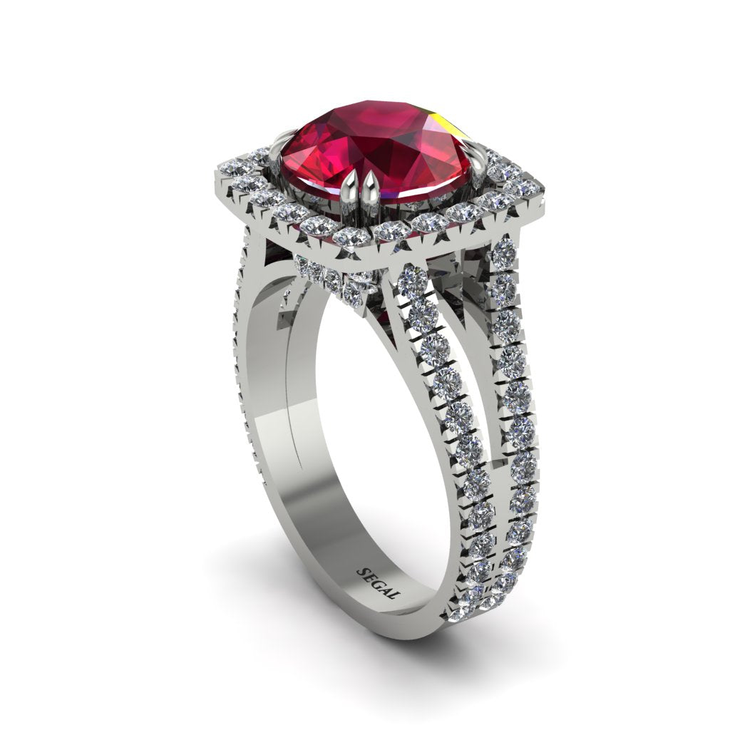 Ruby Pave Split Shank Engagement Ring - Averie No. 12
